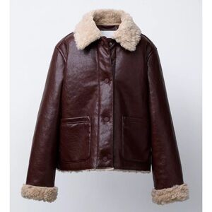 DOUBLE FACED FAUX LEATHER AND FLEECE JACKET BURGUNDY